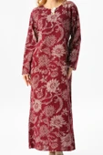 Uzun Kol Şile Bezi Baskılı Uzun Yazlık Elbise Çınar Desen Bordo Brd XL Bordo thumbnail 3