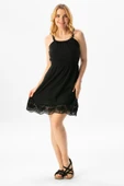 Askılı Şile Bezi Örgülü Mini Yazlık Elbise Siyah Syh XL Siyah thumbnail 4