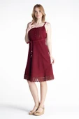 Askılı Şile Bezi Eda Kısa Yazlık Elbise Bordo Brd XS Bordo thumbnail 4