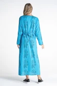 Uzun Kol Şile Bezi Baskılı Uzun Zambak Desen Yazlık Elbise Turkuaz Trkz XL Turkuaz thumbnail 2