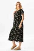 Kısa Kol Şile Bezi Baskılı Midi Boy Yazlık Elbise Serpme Desen Siyah Syh thumbnail 4