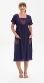 Kısa Kol Şile Bezi Melek Midi Boy Yazlık Otantik Elbise Lacivert Lcvt 2XL Lacivert thumbnail 5