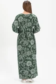 Uzun Kol Şile Bezi Baskılı Uzun Yazlık Elbise Çınar Desen Yeşil Ysl XL Yeşil thumbnail 2