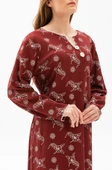 Uzun Kol Şile Bezi Baskılı Uzun Yazlık Elbise Serpme Desen Bordo Brd XL Bordo thumbnail 3