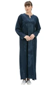 Uzun Kol Şile Bezi Simli Kaftan Midi Boy Yazlık Elbise Lacivert Lcvt 2XL Lacivert - 7