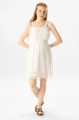 Askılı Şile Bezi Örgülü Mini Yazlık Elbise Beyaz Byz XL Beyaz thumbnail 1