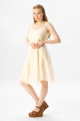 Kolsuz Vual Emel Kısa Yazlık Elbise Krem Krm XL Krem thumbnail 4