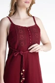 Askılı Şile Bezi Eda Kısa Yazlık Elbise Bordo Brd XS Bordo thumbnail 3