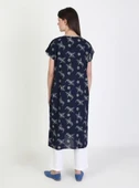 Kısa Kol Şile Bezi Baskılı Midi Boy Yazlık Elbise Serpme Desen Lacivert Lcvt thumbnail 8