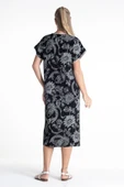 Kısa Kol Şile Bezi Baskılı Uzun Yazlık Elbise Çınar Desen Siyah Syh XL Siyah thumbnail 2