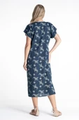 Kısa Kol Şile Bezi Baskılı Midi Boy Yazlık Elbise Serpme Desen Petrol Ptrl thumbnail 2