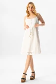 Askılı Şile Bezi Eda Kısa Yazlık Elbise Beyaz Byz XL Beyaz thumbnail 5