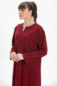 Uzun Kol Şile Bezi Simli Kaftan Midi Boy Yazlık Elbise Bordo Brd 2XL Bordo thumbnail 3