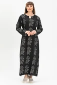 Uzun Kol Şile Bezi Baskılı Uzun Zambak Desen Yazlık Elbise Siyah Syh L Siyah thumbnail 1