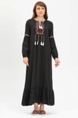 Uzun Kol Şile Bezi Seher Uzun Tesettür Elbise Siyah Syh thumbnail 1