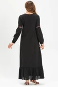 Uzun Kol Şile Bezi Seher Uzun Tesettür Elbise Siyah Syh M Siyah thumbnail 2