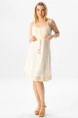 Askılı Şile Bezi Eda Kısa Yazlık Elbise Krem Krm L Krem thumbnail 4