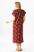 Kısa Kol Şile Bezi Baskılı Midi Boy Yazlık Elbise Serpme Desen Bordo Brd thumbnail 2