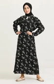 Uzun Kol Şile Bezi Baskılı Uzun Zambak Desen Yazlık Elbise Siyah Syh L Siyah thumbnail 7