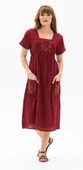 Kısa Kol Şile Bezi Melek Midi Boy Yazlık Otantik Elbise Bordo Brd XL Bordo thumbnail 6