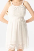Askılı Şile Bezi Örgülü Mini Yazlık Elbise Beyaz Byz L Beyaz thumbnail 3