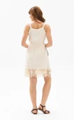 Askılı Şile Bezi Örgülü Mini Yazlık Elbise Krem Krm L Krem thumbnail 2