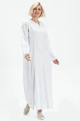 Uzun Kol Şile Bezi Simli Kaftan Midi Boy Yazlık Elbise Beyaz Byz L Beyaz thumbnail 1