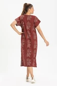 Kısa Kol Şile Bezi Baskılı Zambak Desen Midi Boy Yazlık Elbise Bordo Brd L Bordo thumbnail 2