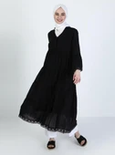 Uzun Kol Vual Şeyma Uzun Yazlık Elbise Siyah Syh XL Siyah thumbnail 8