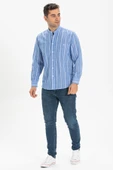 Uzun Kol Şile Bezi Hakim Yaka Tek Cepli Erkek Yazlık Gömlek Mavi Beyaz Çizgili 3019 M Mavi Beyaz Çizgili thumbnail 1