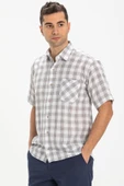 Kısa Kol Şile Bezi Tek Cepli Erkek Yazlık Gömlek Gri Ekose 3061 M Gri Ekose thumbnail 1