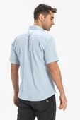 Kısa Kol Dar Kalıp Şile Bezi Tek Cepli Erkek Yazlık Gömlek Buz Mavi 3027 L Buz Mavi thumbnail 2