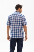 Kısa Kol Şile Bezi Tek Cepli Erkek Yazlık Gömlek Saks Ekose 3060 2XL Saks Ekose thumbnail 2