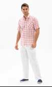 Kısa Kol Şile Bezi Tek Cepli Erkek Yazlık Gömlek Pembe Ekose 3059 L Pembe Ekose - 4