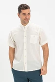 Kısa Kol Şile Bezi Hakim Yaka Tek Cepli Erkek Yazlık Gömlek Krem 3002 2XL Krem - 1