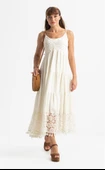 Askılı Şile Bezi Didem Uzun Yazlık Elbise Krem Krm thumbnail 6