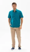 Kısa Kol Şile Bezi Tek Cepli Erkek Yazlık Gömlek Petrol 3053 M Petrol thumbnail 4