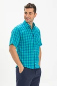 Kısa Kol Şile Bezi Tek Cepli Erkek Yazlık Gömlek Mint Kareli 3033 2XL Mint Kareli thumbnail 3