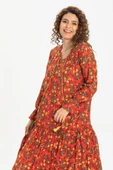 Uzun Kol Vual Gonca Uzun Yazlık Elbise Tomurcuk Desen Turuncu 6168 L/XL Turuncu thumbnail 3