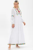 Uzun Kol Şile Bezi İffet Uzun Tesettür Elbise Beyaz Byz 2XL Beyaz thumbnail 1