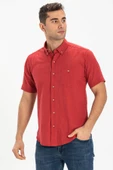 Kısa Kol Dar Kalıp Şile Bezi Tek Cepli Erkek Yazlık Gömlek Kırmızı 3051 L Kırmızı thumbnail 1