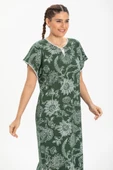 Kısa Kol Şile Bezi Baskılı Uzun Yazlık Elbise Çınar Desen Yeşil Ysl M Yeşil thumbnail 3
