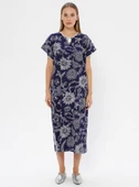 Kısa Kol Şile Bezi Baskılı Uzun Yazlık Elbise Çınar Desen Lacivert Lcvt L Lacivert thumbnail 8
