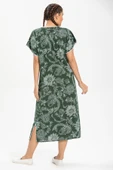 Kısa Kol Şile Bezi Baskılı Uzun Yazlık Elbise Çınar Desen Yeşil Ysl thumbnail 2