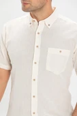 Kısa Kol Dar Kalıp Şile Bezi Tek Cepli Erkek Yazlık Gömlek Krem 3002 L Krem thumbnail 3