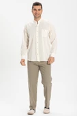 Uzun Kol Şile Bezi Hakim Yaka Tek Cepli Erkek Yazlık Gömlek Krem 3002 2XL Krem thumbnail 4