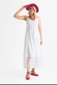 Askılı Şile Bezi Didem Uzun Yazlık Elbise Beyaz Byz XL Beyaz thumbnail 4