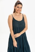 Askılı Şile Bezi Didem Uzun Yazlık Elbise Petrol Ptrl thumbnail 3