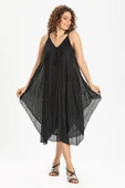 Askılı Vual Afrodit Midi Boy Yazlık Elbise Siyah 6051 thumbnail 1