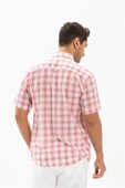 Kısa Kol Şile Bezi Tek Cepli Erkek Yazlık Gömlek Pembe Ekose 3059 L Pembe Ekose - 2